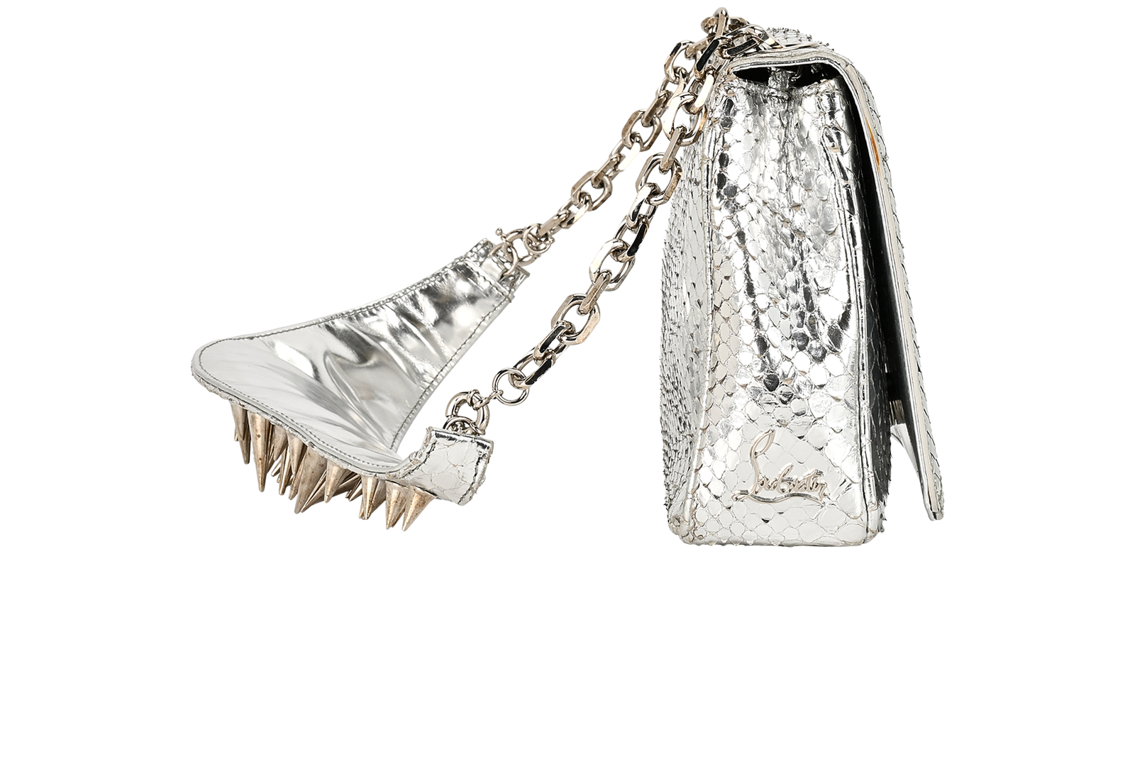 Artemis Spiked Shoulder Bag, &pound;595, Handbags, Silver, Snake, Side view